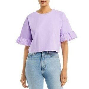 Aqua Eyelet Trim Crop Tee Lavender‎ M